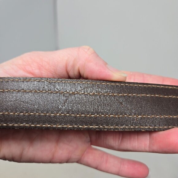 Vintage 46" Brown Leather Belt With Woven Southwestern Pattern & Silver Coin - Picture 6 of 7